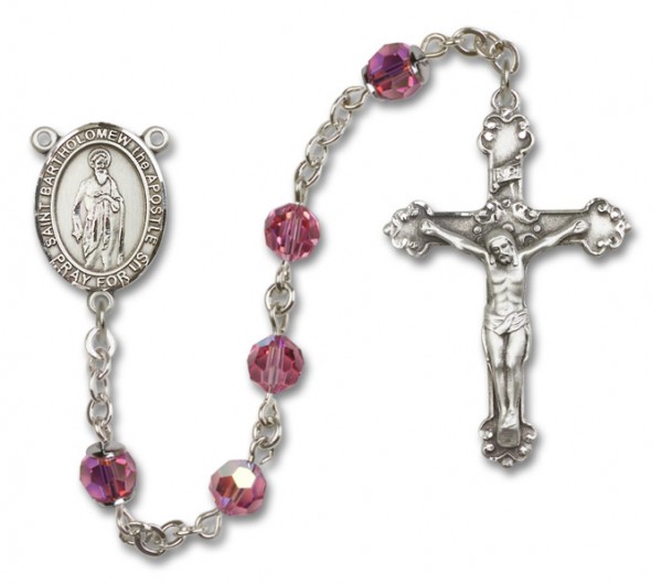 St. Bartholomew Sterling Silver Heirloom Rosary Fancy Crucifix - Rose
