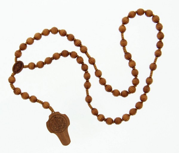 St. Benedict Wood 5 Decade Rosary - 8mm - Brown
