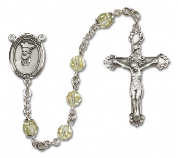 St. Philip Neri Sterling Silver Heirloom Rosary Fancy Crucifix - Zircon
