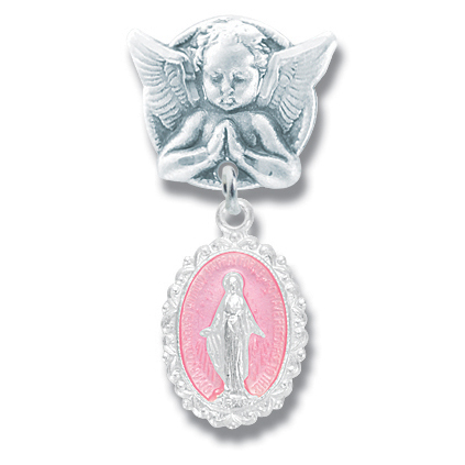 Baby Pin God Bless and Miraculous Sterling Silver Medal - Sterling Silver