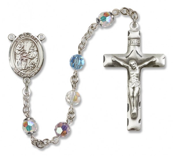 St. Zita Sterling Silver Heirloom Rosary Squared Crucifix - Multi-Color