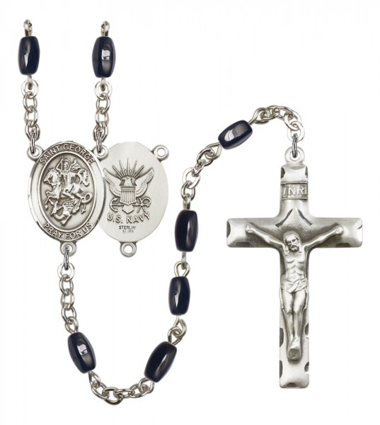 Men's St. George Navy Silver Plated Rosary - Black | Silver