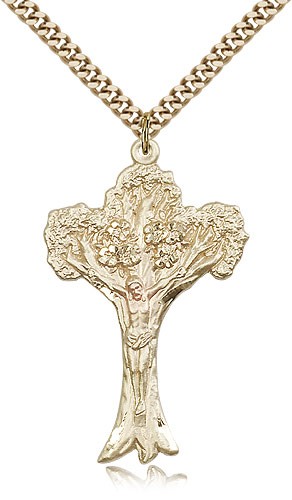 Tree of Life Crucifix Pendant - 14KT Gold Filled