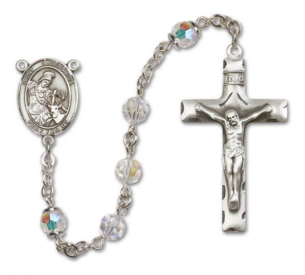 St. Eustachius Sterling Silver Heirloom Rosary Squared Crucifix - Crystal