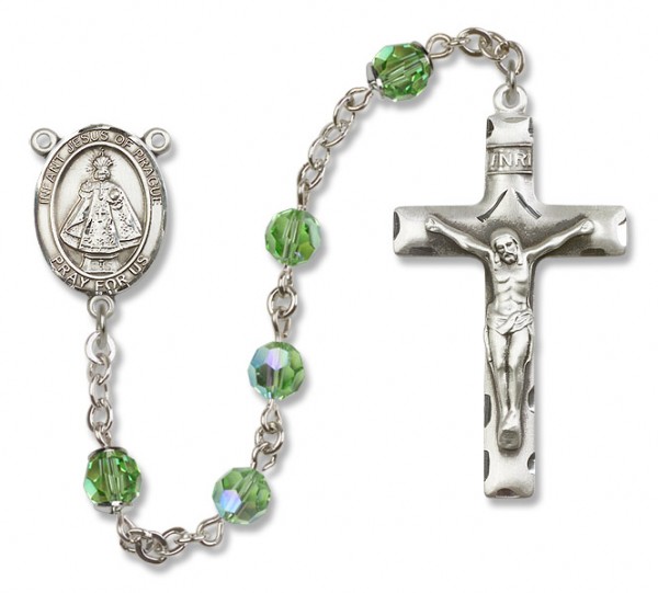 Infant of Prague Sterling Silver Heirloom Rosary Squared Crucifix - Peridot