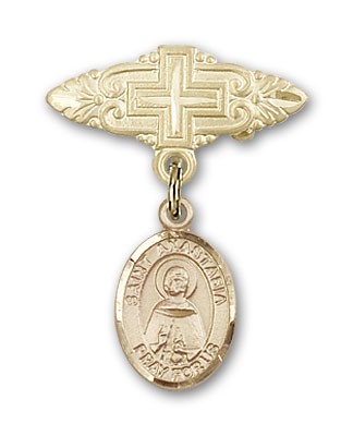Pin Badge with St. Anastasia Charm and Badge Pin with Cross - 14K Solid Gold
