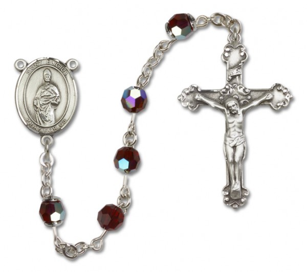 St. Eligius Sterling Silver Heirloom Rosary Fancy Crucifix - Garnet