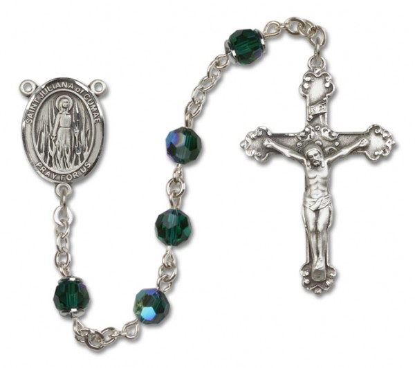 St. Juliana Sterling Silver Heirloom Rosary Fancy Crucifix - Emerald Green