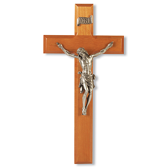 Light Walnut Wall Crucifix with Wide Cross - 11 inch - Brown