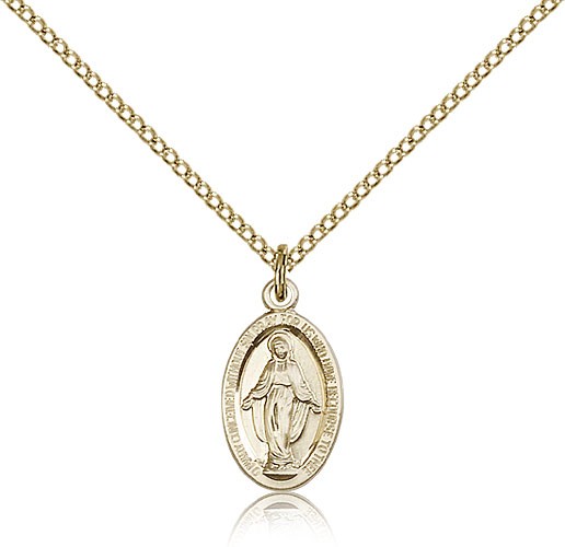 Women's Small Classic Oval Miraculous Medal Necklace - 14KT Gold Filled