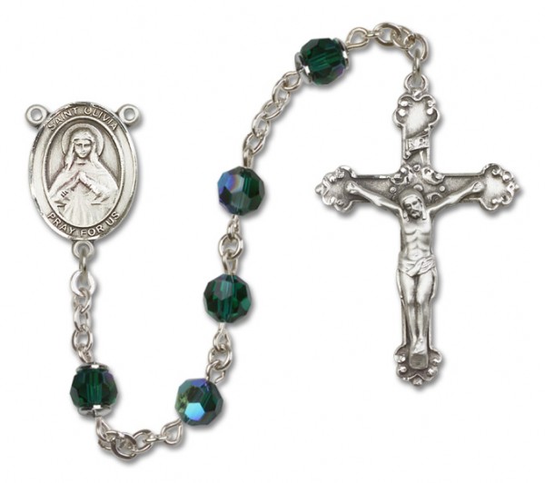St. Olivia Sterling Silver Heirloom Rosary Fancy Crucifix - Emerald Green