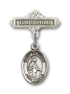 Pin Badge with St. Remigius of Reims Charm and Godchild Badge Pin - Silver tone
