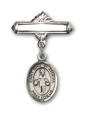 Pin Badge with St. Nino de Atocha Charm and Polished Engravable Badge Pin - Silver tone