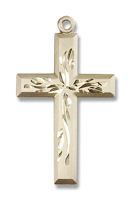 Hand Etched Cross Necklace - 14K Solid Gold