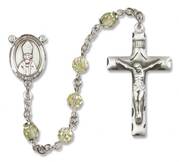St. Anselm of Canterbury Sterling Silver Heirloom Rosary Squared Crucifixe - Zircon