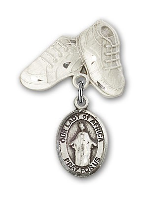Baby Badge with Our Lady of Africa Charm and Baby Boots Pin - Silver tone