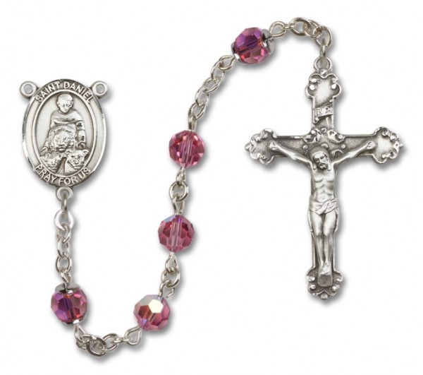 St. Daniel Sterling Silver Heirloom Rosary Fancy Crucifix - Rose