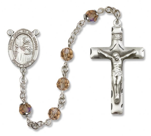 St. John of the Cross Sterling Silver Heirloom Rosary Squared Crucifix - Topaz