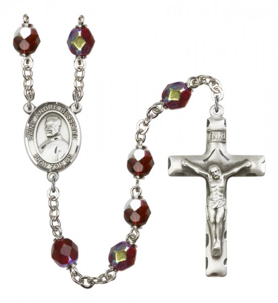 Men's St. Andre Bessette Silver Plated Rosary - Garnet
