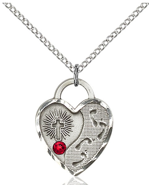 Heart Shaped Footprints Pendant with Birthstone Options - Ruby Red