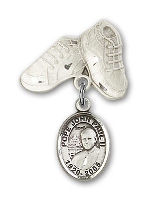 Baby Badge with Pope John Paul II Charm and Baby Boots Pin - Silver tone