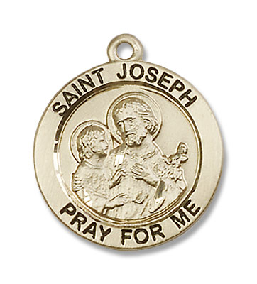 Women's Pray for Me Round St. Joseph Medal - 14K Solid Gold