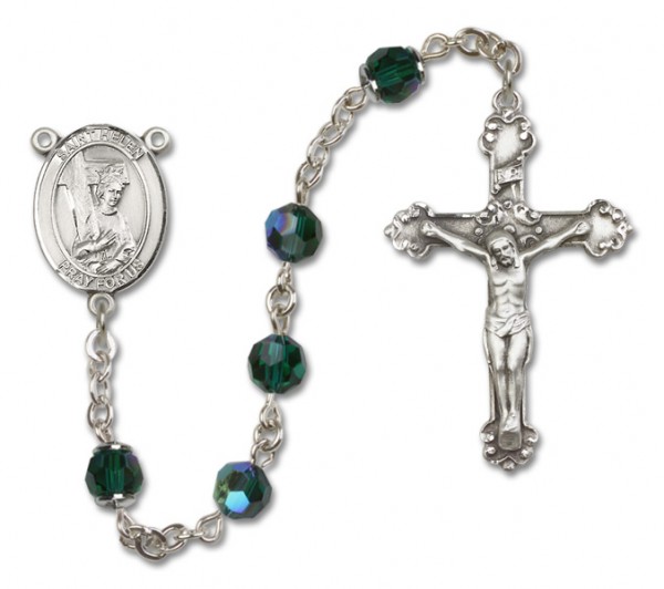 St. Helen Sterling Silver Heirloom Rosary Fancy Crucifix - Emerald Green