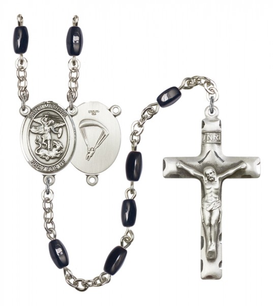 Men's St. Michael Paratrooper Silver Plated Rosary - Black | Silver