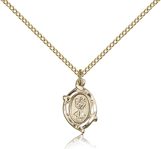 Pointed Oval Petite St. Christopher Necklace - 14KT Gold Filled