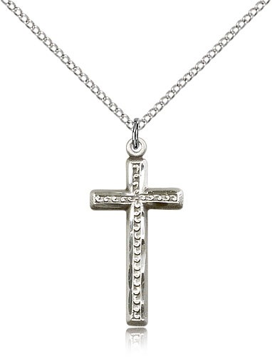 Women's Slimline Textured Cross Necklace - Sterling Silver