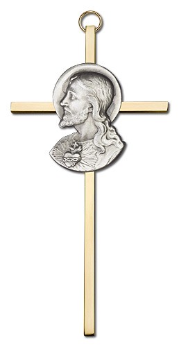 Sacred Heart of Jesus Wall Cross 6&quot; - Two-Tone Gold