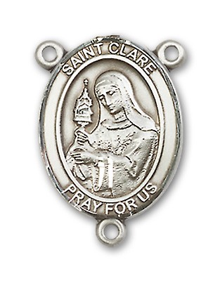 St. Clare of Assisi Rosary Centerpiece Sterling Silver or Pewter - Sterling Silver
