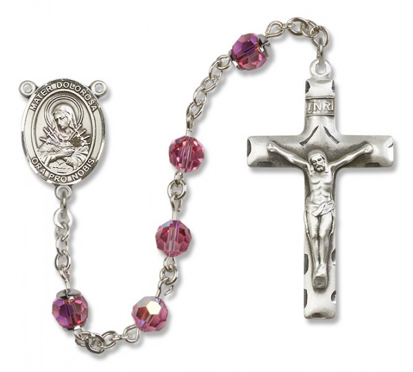 Mater Dolorosa Rosary Our Lady of Mercy Sterling Silver Heirloom Rosary Squared Crucifix - Rose