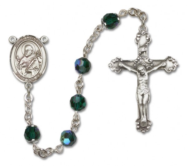 St. Meinrad of Einsideln Sterling Silver Heirloom Rosary Fancy Crucifix - Emerald Green