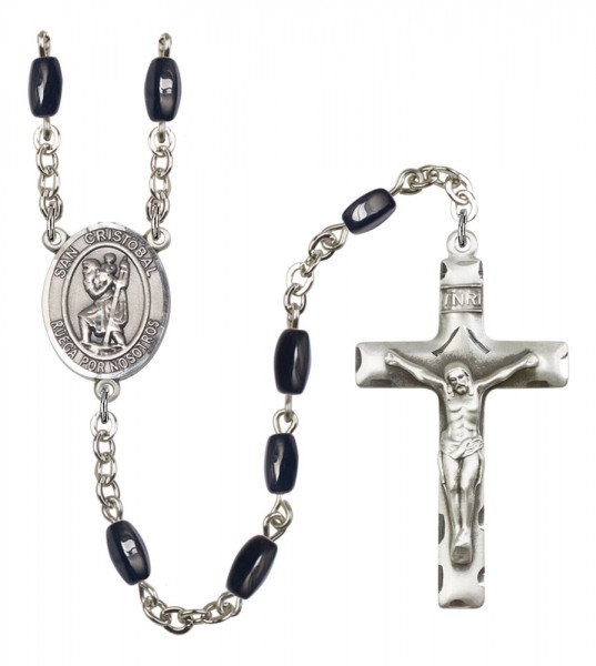 Men's San Cristobal Silver Plated Rosary - Black | Silver