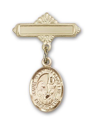 Pin Badge with St. Mary Magdalene Charm and Polished Engravable Badge Pin - Gold Tone