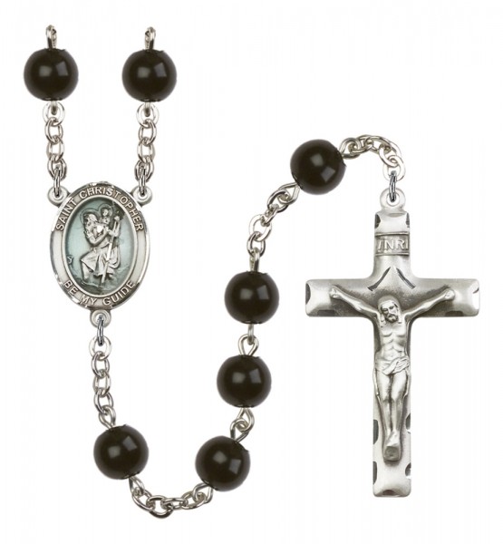 Men's St. Christopher Silver Plated Rosary - Black
