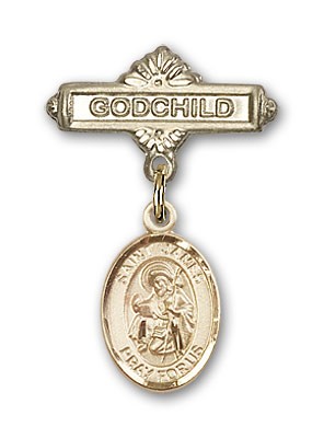 Pin Badge with St. James the Greater Charm and Godchild Badge Pin - 14K Solid Gold