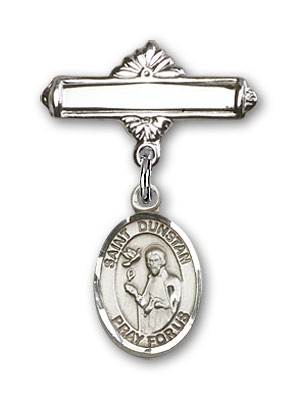 Pin Badge with St. Dunstan Charm and Polished Engravable Badge Pin - Silver tone
