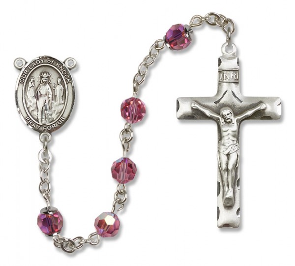 Our Lady of Knock Sterling Silver Heirloom Rosary Squared Crucifix - Rose
