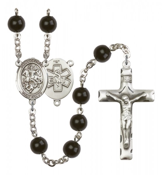 Men's St. George EMT Silver Plated Rosary - Black