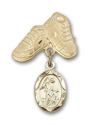 Baby Pin with Guardian Angel Charm and Baby Boots Pin - Gold Tone