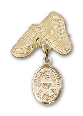 Pin Badge with St. Julie Billiart Charm and Baby Boots Pin - Gold Tone