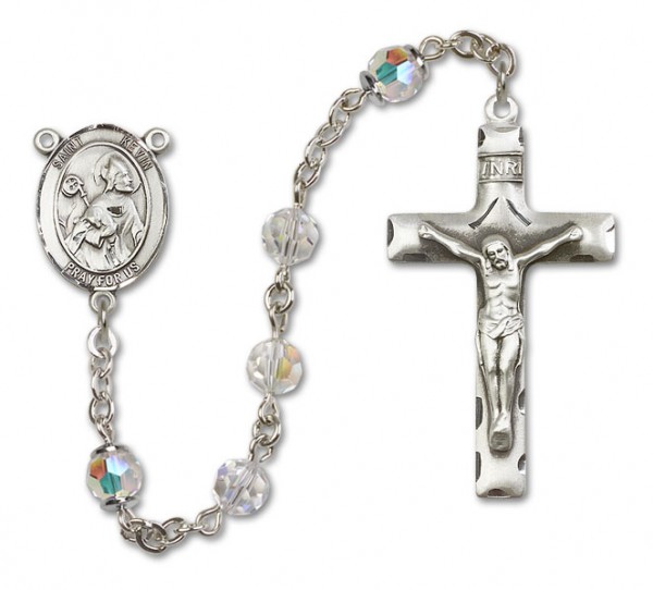 St. Kevin Sterling Silver Heirloom Rosary Squared Crucifix - Crystal
