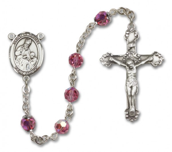 St. Ambrose Sterling Silver Heirloom Rosary Fancy Crucifix - Rose