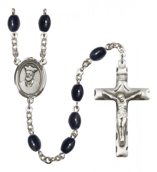 Men's St. Philip Neri Silver Plated Rosary - Black Oval