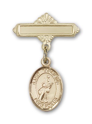Pin Badge with St. Tarcisius Charm and Polished Engravable Badge Pin - 14K Solid Gold