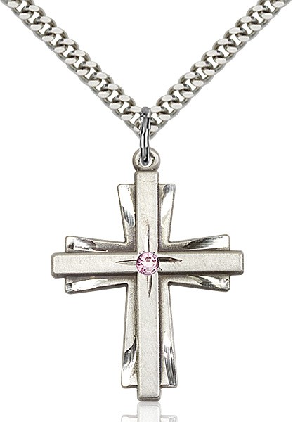 Large Women's Cross on Cross Pendant with Birthstone Options - Light Amethyst