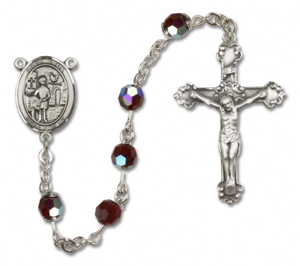 St. Vitus Sterling Silver Heirloom Rosary Fancy Crucifix - Garnet