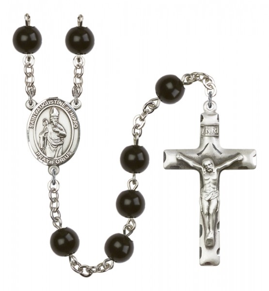 Men's St. Augustine of Hippo Silver Plated Rosary - Black